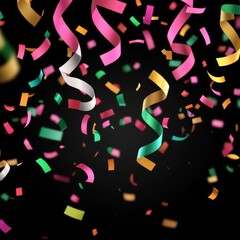 Obraz premium Colorful confetti falling on black background.