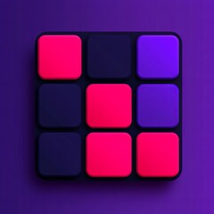 Colorful square grid of buttons on purple background.