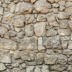 Processed pattern background of old medieval stone wall texture in daylight. Background for banner, backdrop or texture for 3D mapping