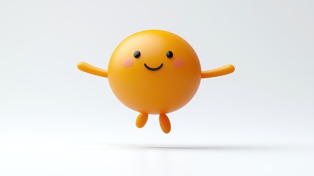 A cheerful yellow emoji character is captured mid-air in a joyful dance leap, extending its arms and legs. This lively emoticon radiates happiness and is perfect for conveying positive emotions