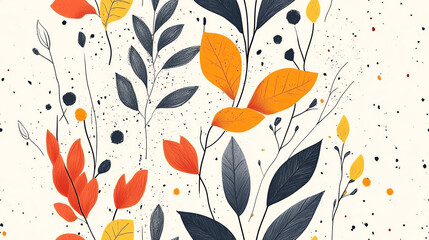 Obraz premium Autumn leaves seamless pattern with dotted texture