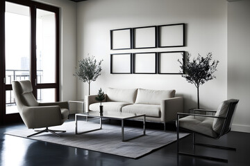 Frames mockup. Interior mockup with house background. Modern interior design. Best room decorating ideas	