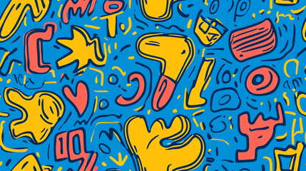 Obraz premium Playful doodles seamless pattern in bright colors
