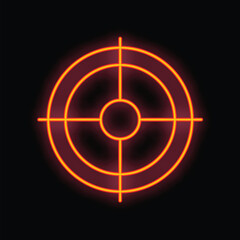 Neon target glowing on a black background, representing concepts like accuracy, precision, and focus © ylivdesign