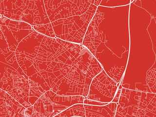 Christmas Map of West Bromwich, United Kingdom in Snowy White on Festive Red Background.