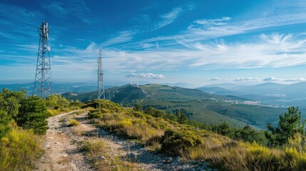 Obraz premium Mountainous Landscape with Communication Towers