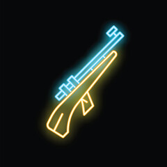 Glowing neon sign depicting a hunting rifle, created on a black background