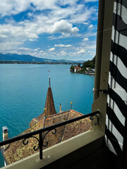 Naklejka premium View over Lake Thun, Canton of Bern, Switzerland