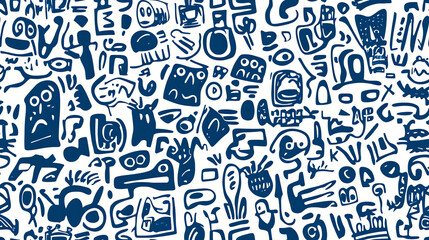 Obraz premium Doodle Style Seamless Pattern in Navy Blue