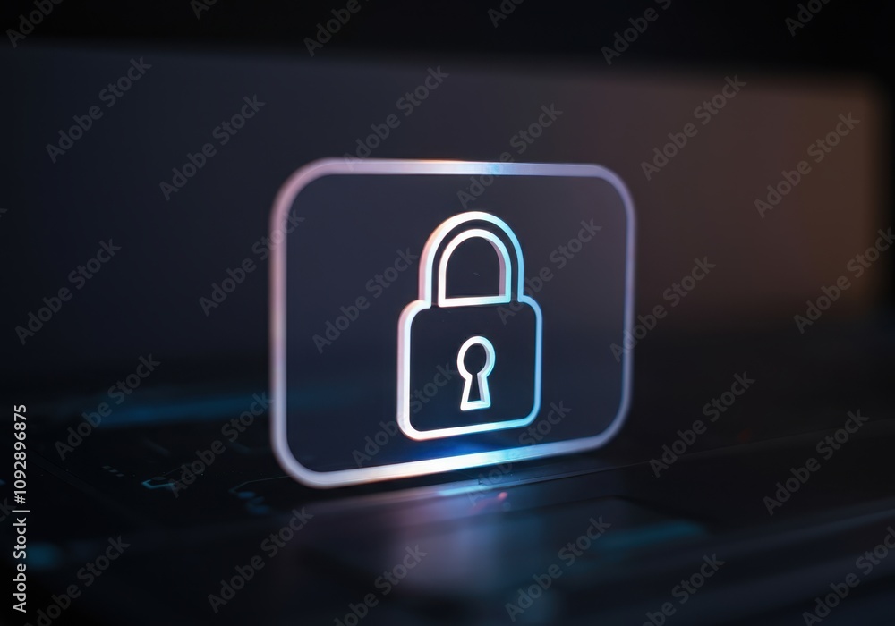 Aufkleber luminous padlock icon floats above a high-tech keyboard, symbolizing data protection and cybersecuri