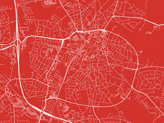 Christmas Map of Walsall, United Kingdom in Snowy White on Festive Red Background.