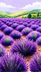 Obraz premium Lavender fields with gentle purple tones hand drawing