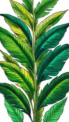 Layered jungle leaves in vibrant greens hand drawing