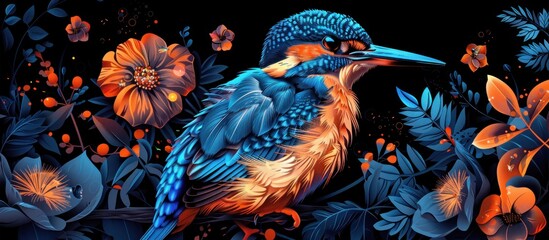 Fototapeta premium Kingfisher in a Floral Tapestry