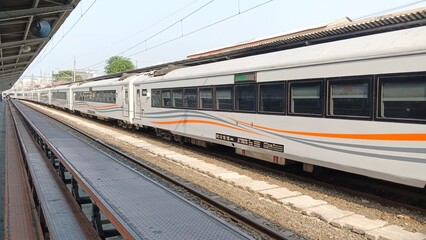 Rajawali train station in the morning. Transportation