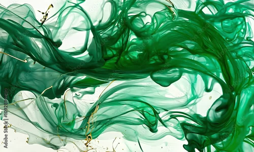 Poster a smooth flowing abstract background animation design with vibrant green and gold, gradients and sof