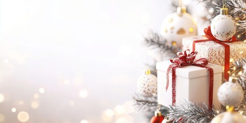 A beautifully decorated Christmas tree adorned with twinkling lights, surrounded by colorful presents, embodying the festive spirit of the holiday season.