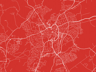 Obraz premium Christmas Map of Kidderminster, United Kingdom in Snowy White on Festive Red Background.