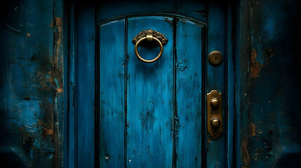 Antique Blue Door: Vintage Hardware, Weathered Wood, Rustic Charm