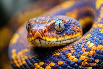 Fototapeta premium A close-up of a colorful snake with intricate scales and striking eyes.