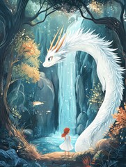 Hand draw Illustration art of dragon and boy for book (3:4)