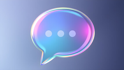 3d glass holographic speech bubble, chat icon for text, message, dialogue. Rainbow crystal web notification symbol, morphism gradient. Circle the communication and dialogue generator. Generative AI