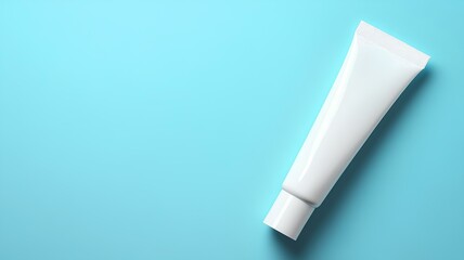 blank cosmetic tube on light blue background with copy space