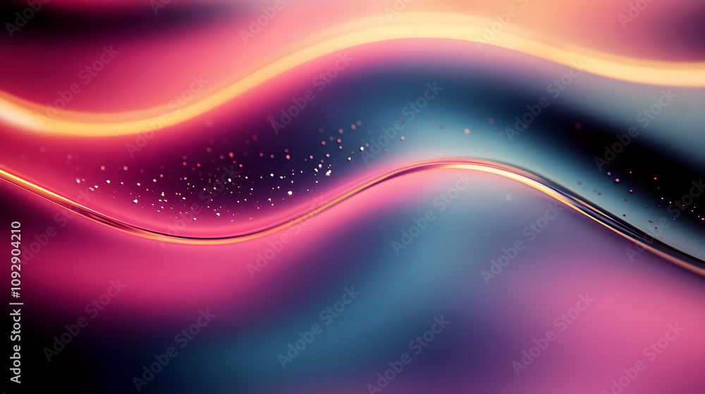 Poster abstract pink & teal waves flow dynamically with shimmering sparkle