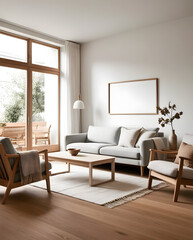 Fototapeta premium Frames mockup. Interior mockup with house background. Modern interior design. Best room decorating ideas 