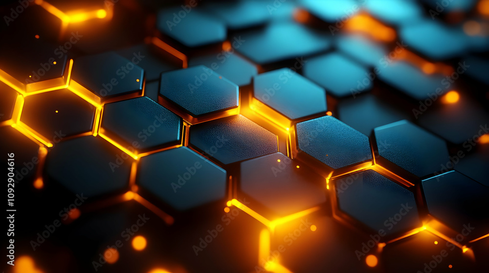 Poster hexagonal grid: abstract futuristic design with glowing edges