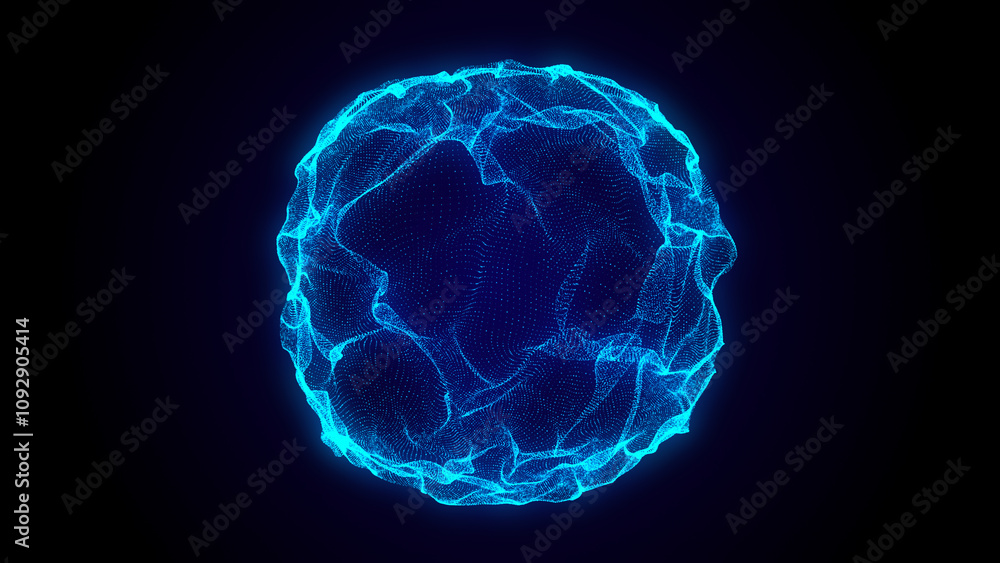 Aufkleber Abstract blue sphere with connecting dots. Wireframe technology sphere of particles. Big data visualization. 3d rendering.