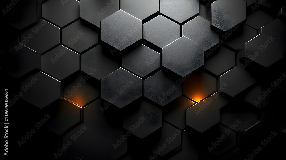 Poster dark hexagon pattern: abstract 3d design with glowing accents