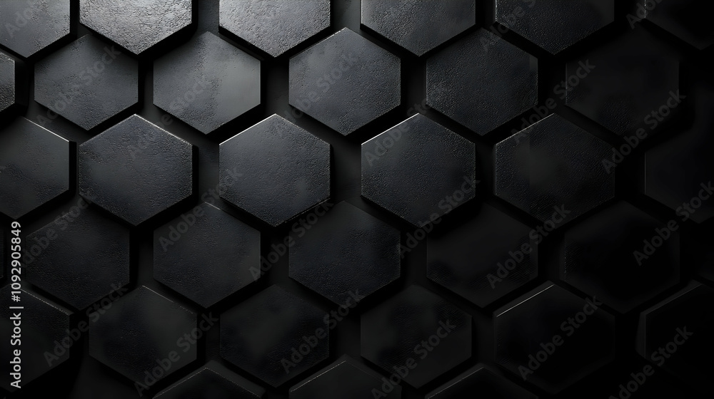 Poster dark hexagon pattern: abstract geometric design, 3d render