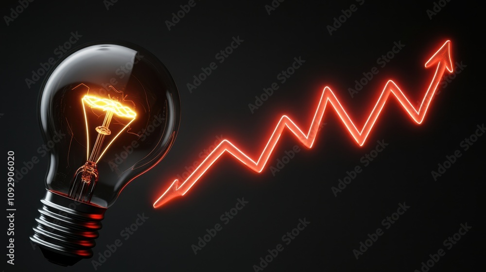 Poster creative concept of innovative ideas represented by a light bulb and an upward trend graph symbolizi
