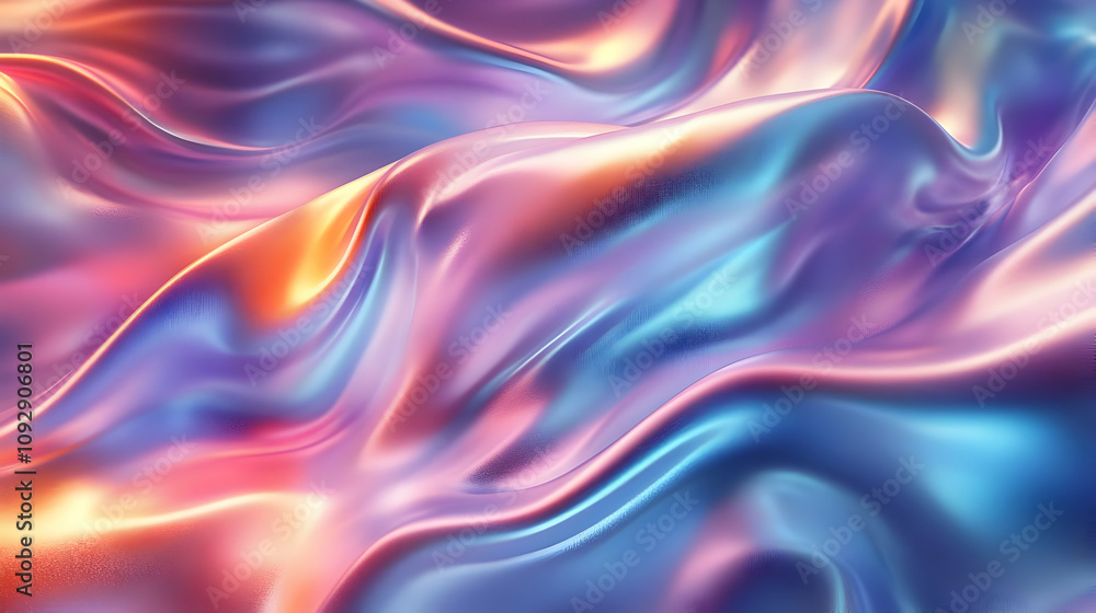 Poster iridescent fabric: shimmering colors flow dynamically, abstract design.