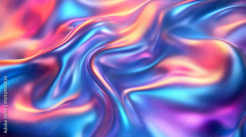 Poster fluid iridescent colors flow dynamically, shimmering abstract art background