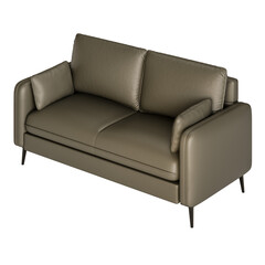 A tan leather couch with two cushions