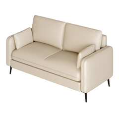 A tan leather couch with two cushions on each side