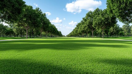 Obraz premium Lush Green Park Landscape Trees Grass Pathway Nature