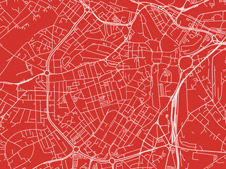 Christmas Map of Sheffield Center, United Kingdom in Snowy White on Festive Red Background.