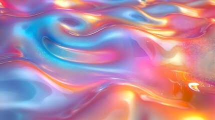 Obraz premium Liquid Iridescent Colors Flow Dynamically, Shimmering Abstract Background with Glittering Texture