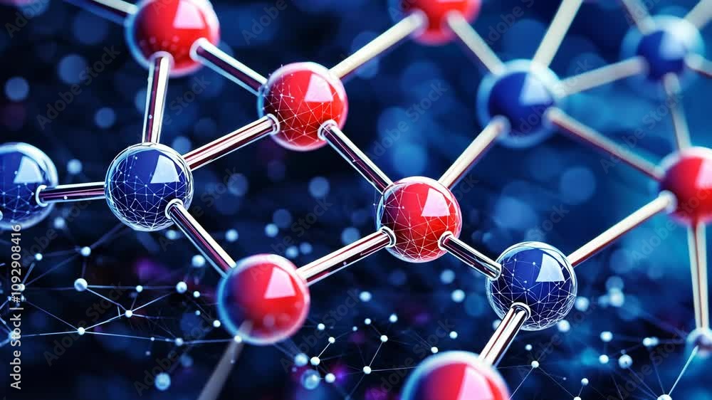 Poster abstract representation of molecular structures in a digital environment showcasing interconnected s