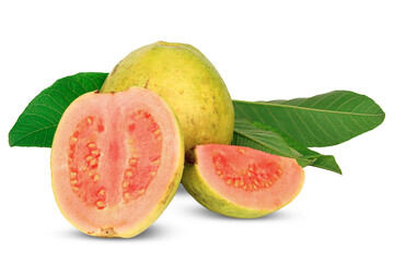 Fresh red guava fruit isolated on white, transparent, png file