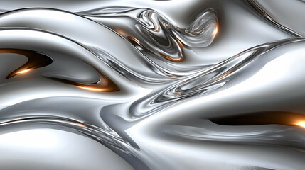 Liquid Metal: Abstract Silver Waves Flowing Dynamically