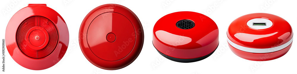 Aufkleber fire alarm and alert response concept. red circular objects arranged in a row.