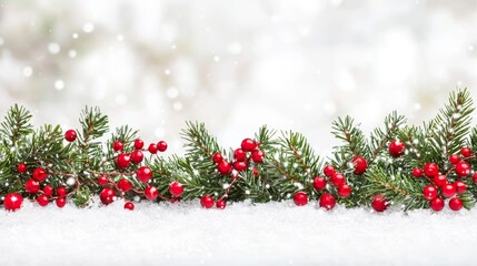 A detailed close-up of a Christmas tree branch adorned with vibrant red berries, showcasing the festive spirit and natural beauty of the holiday season.