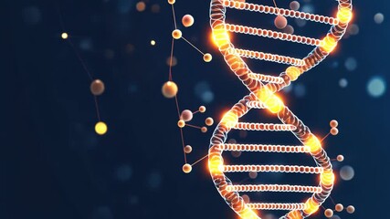Abstract representation of DNA strands featuring bright colorful lights and intricate patterns symbolizing complex biological processes and genetic innovation in a modern digital art style. - Powered by Adobe