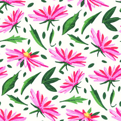 Seamless pattern with  flowers.  Drawing with markers. Hand-drawn illustration.