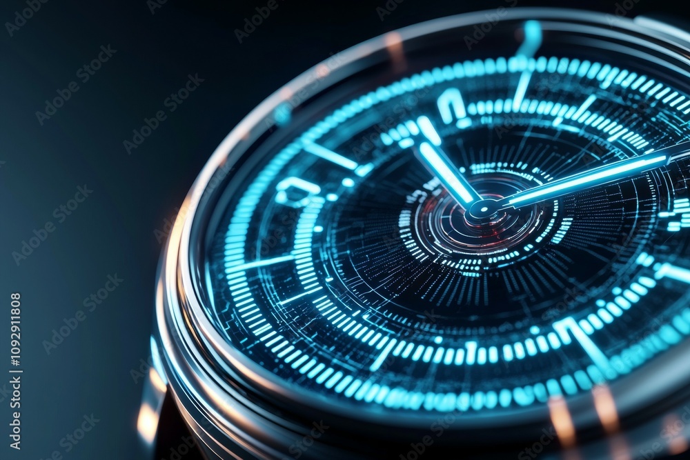 Aufkleber futuristic digital interface on smartwatch display with blue holographic patterns