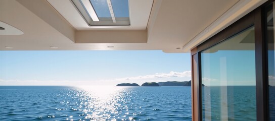 Modern yacht ceiling features security cam with panoramic ocean vista